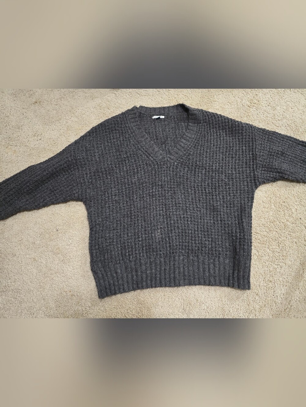American Eagle Outfitters Dark Gray V-Neck Chunky Knit Sweater
